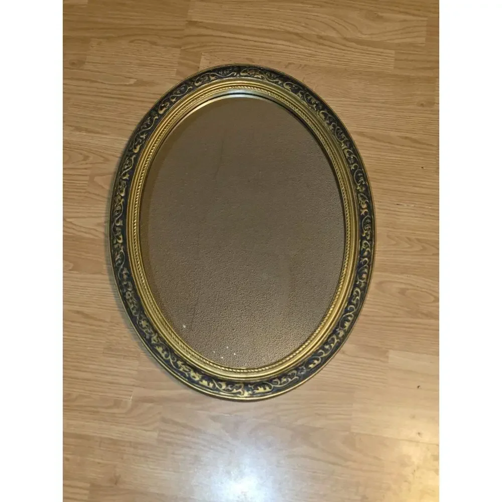 Vintage Antique Look Hamilton Framed Oval Mirror Black Silver Gold Gothic 23x17